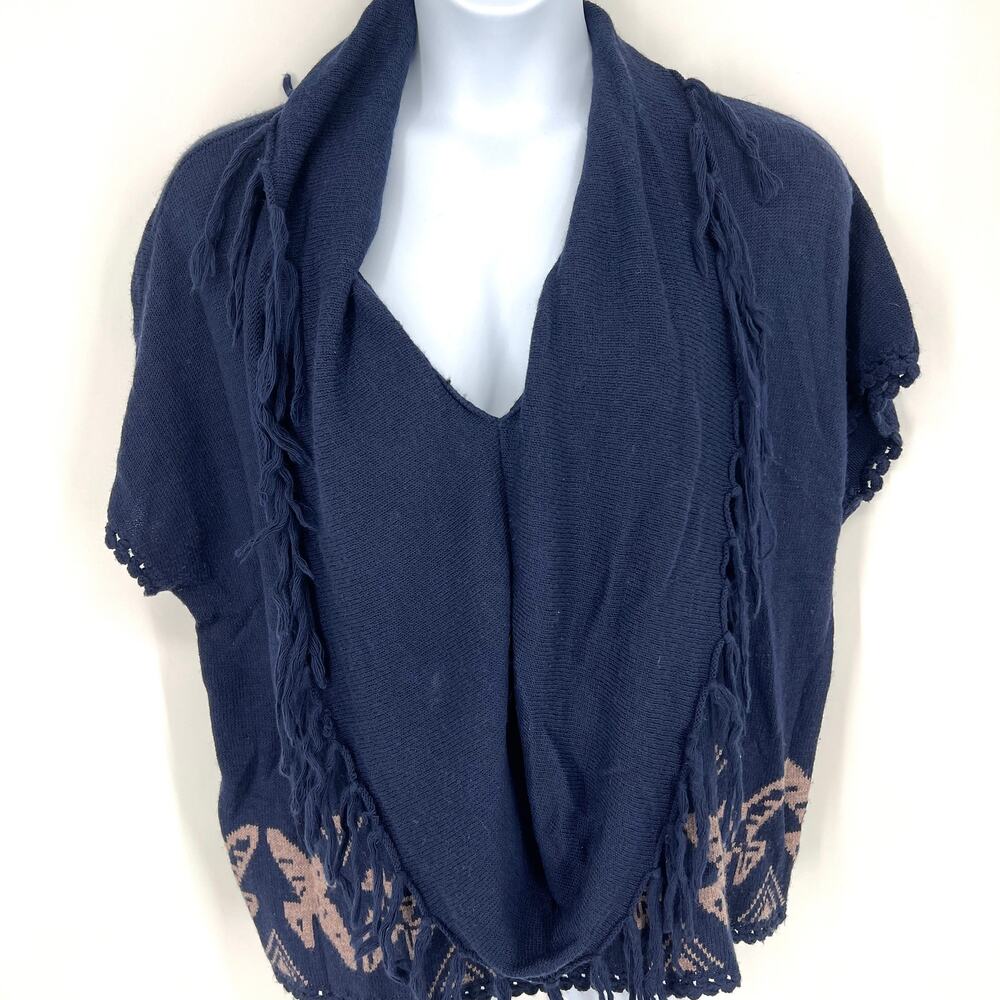 Anthropologie Moth Size XL Wool Blend Shawl Sweater Tribal Print Blue